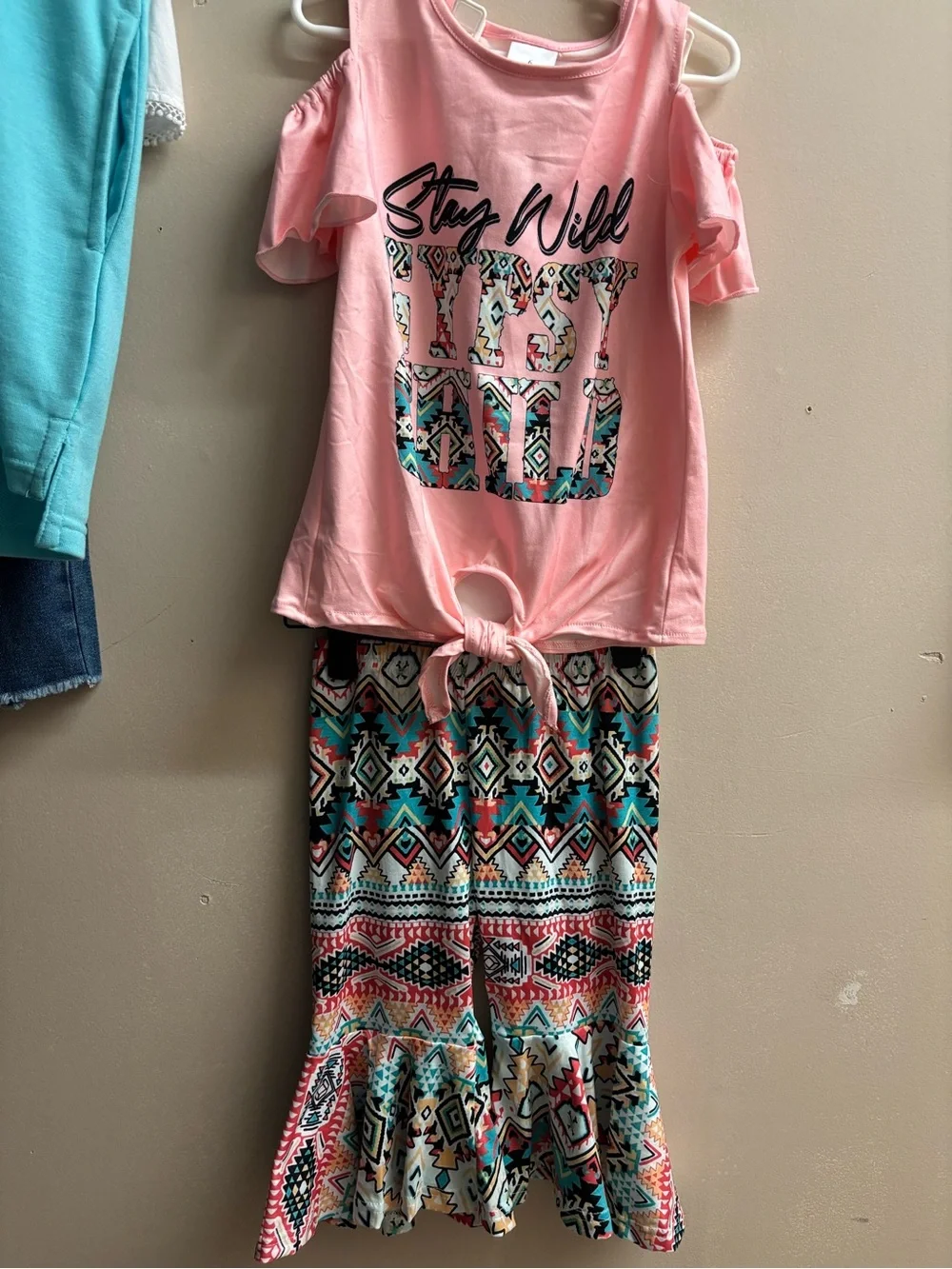 Girls Pink 'Stay Wild' Tie-Front shirt and pant set